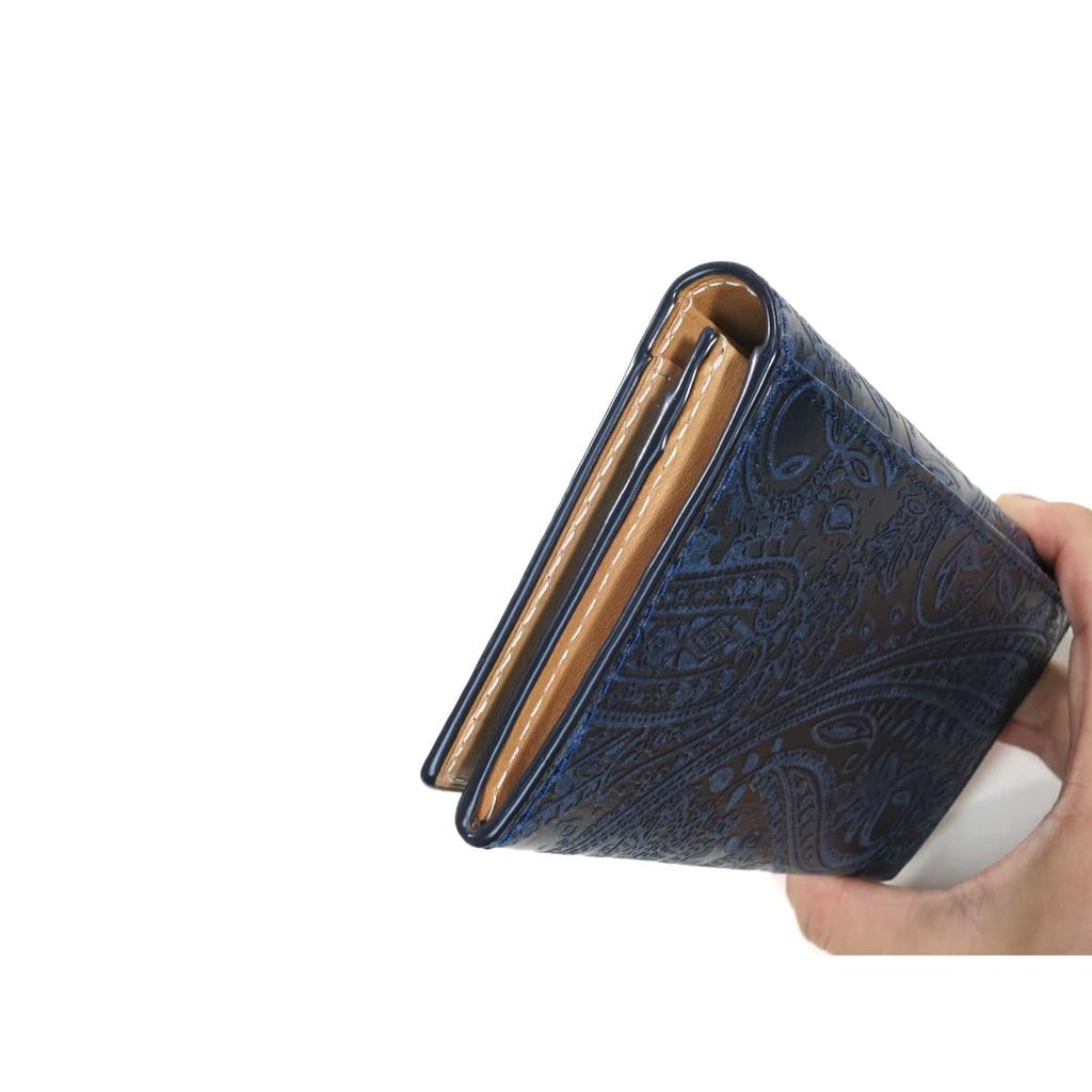 Baggy Port Long Wallet, Indigo-Dyed Leather with Paisley Embossed Pattern, ZYS-190 (Dark Blue)