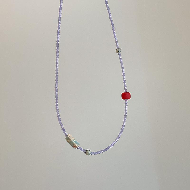 Purple Stone Beaded Necklace: Minimalist & Versatile Fashion Choker