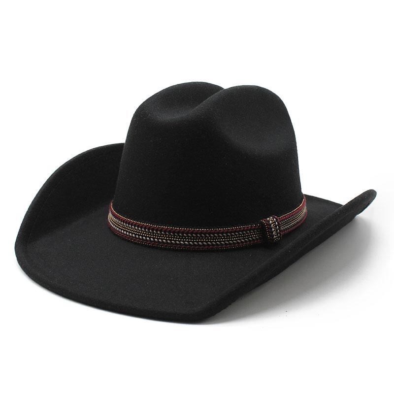 Hat Women'S Vintage Wool Western Cowboy Hat Men'S Versatile Big Eaves Black Top Hat Women