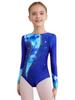 Mädchen Tanz Outfit Langarm Strass Verziert Bedruckt Trikot Shorts Leggings Haargummi Stirnband Gymnastik Auftritt Set