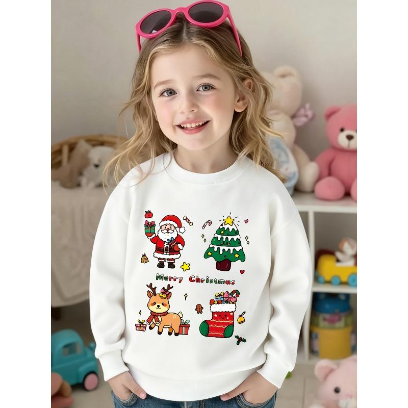 Kids Sweatshirt Christmas Crewneck Sweatshirt, Featuring a Santa Claus Holding a Gift Box for a Festive Touch,Spring Fall Sweatshirt 110 белый