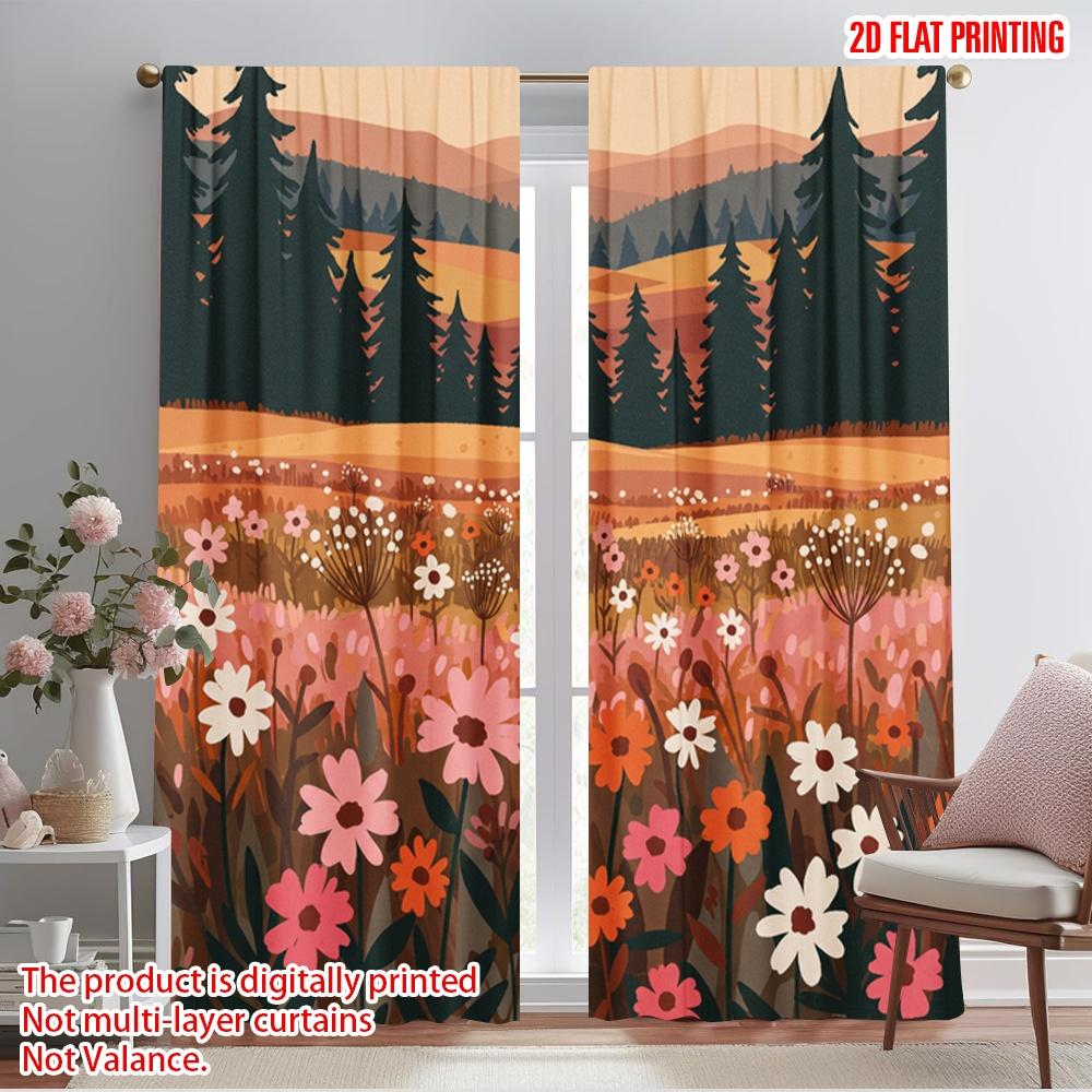 

2pcs 2D flat printing Party Window Curtains Mountain Wildflower Meadow Floral Landscape Polyester Without Electricity Holiday 52.50×116.00 CM 2pcs
