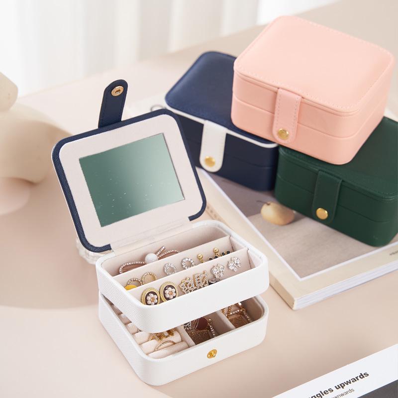 Mini Exquisite Jewelry Storage Box with Mirror for Earrings, Rings, Bracelets, & Ornaments