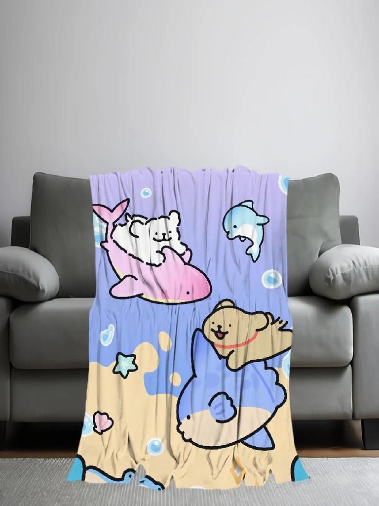 Cute Cartoon Plush Throw Blanket Soft Flannel for Bedroom Living Room Office Travel  Perfect Warm Cozy Gift