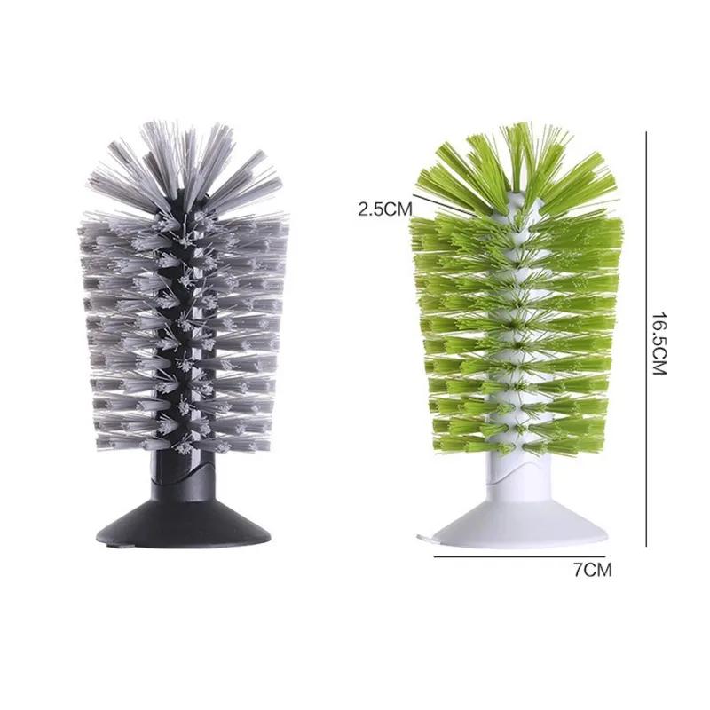 Sink Suction Cup Brush for Wine Glasses Mugs Bottles Durable Bristles Grip Upright Stability Cleaner Glass Brush with Suction Cu