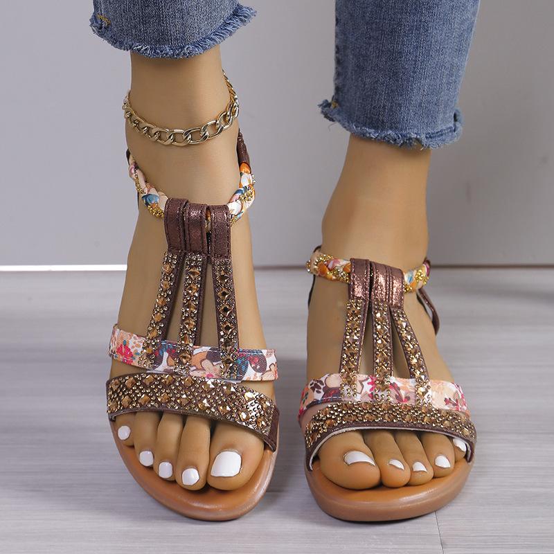 Fashion Shoes for Women Summer 34-43 Women Wedge Bohemia Rhinestones Casual Platform Sandals Female Outdoor Peep Toe Beach Shoes
