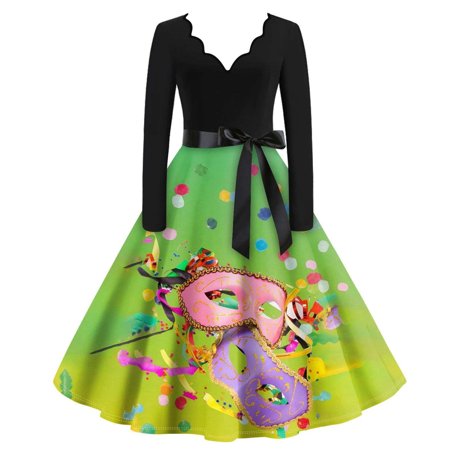 

Женское повседневное модное платье с V-образным вырезом и длинным рукавом с принтом в винтажном стиле XL жёлтый