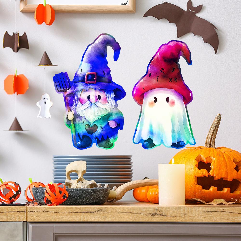 Halloween Colorful Laser Ghost Dwarf Glass Window Home Festival Decoration Stickers