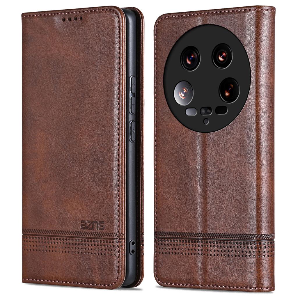 AZNS Für Xiaomi 14 Ultra Lederhülle Rindsledertextur Ständer Brieftasche Handyhülle