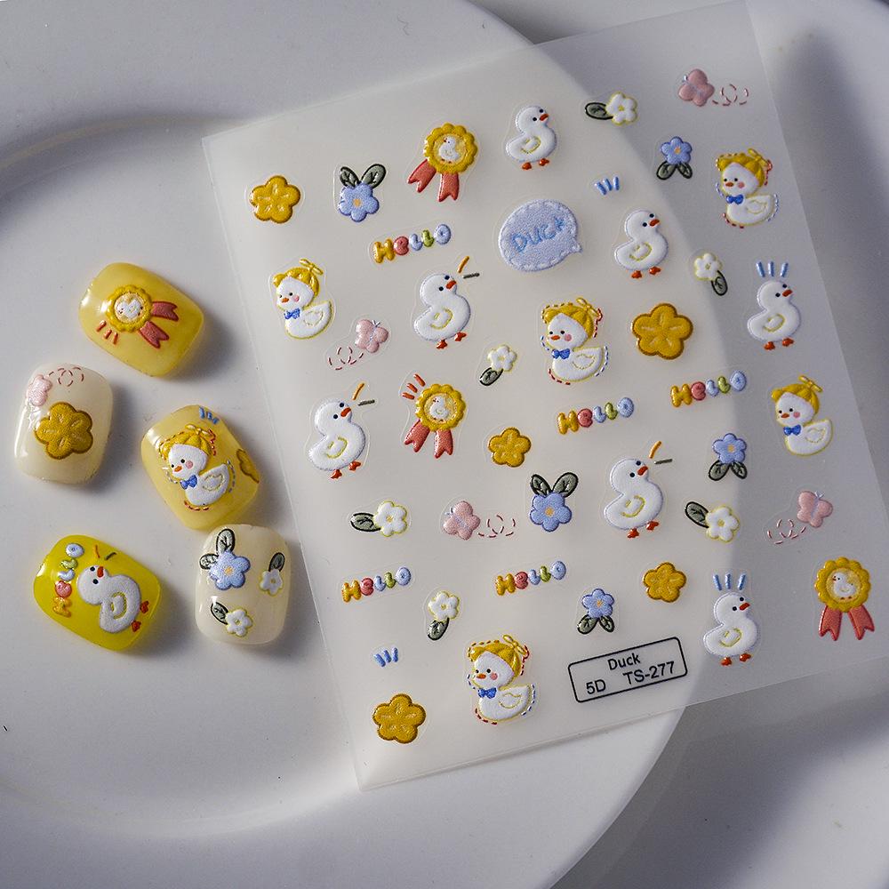 5D Cute Cartoon Yellow Duck Embossed Nail Stickers for Little Girls