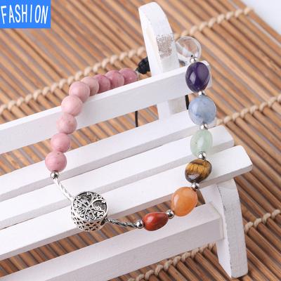 Naturstein-Kristall-Webarmband, Damen-Amethyst-Chakra-Armband, Bronze-Charms, Yoga-Armband