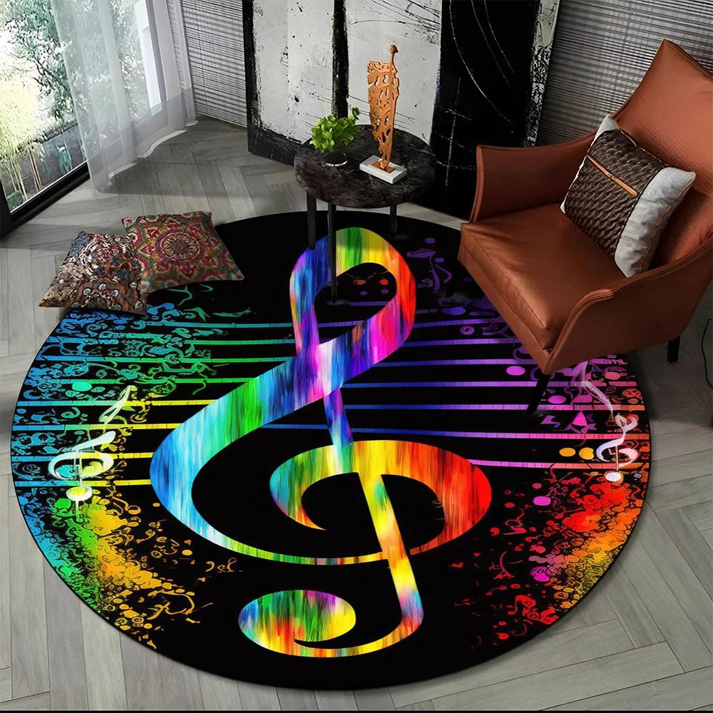 Colorful Musical Note Music Score Cartoon Round Carpet Rug for Living Room Bedroom Kids Playroom Decor,Pet Area Rug Non-slip Mat