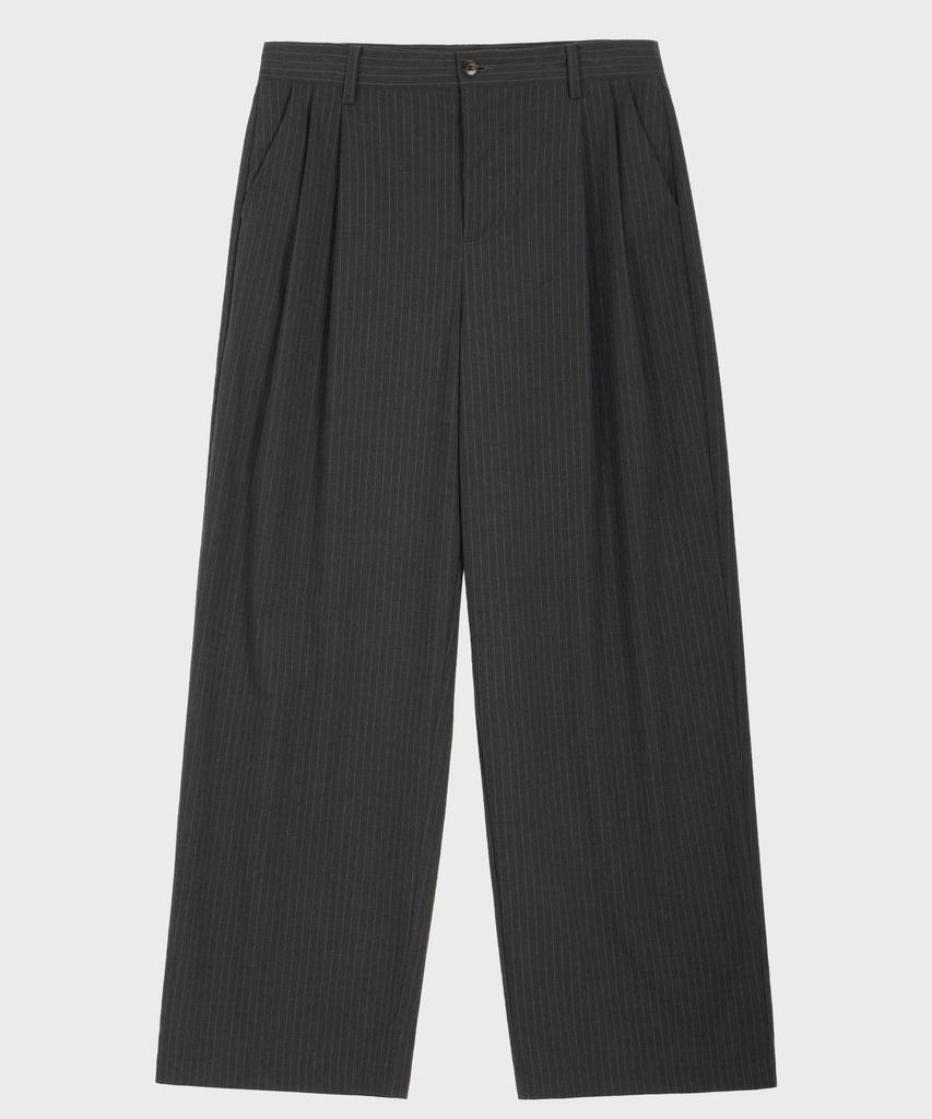 GLW Double-Pleat Wide Striped Slacks Charcoal