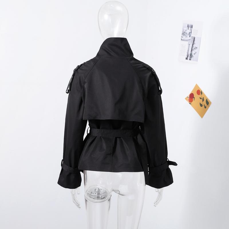 Stand Up Collar Lace-up Short Trench Coat Women's Long Sleeve Double Breasted Thin Slim Jacket Commuter Windbreaker 2025 Autumn Coatwear