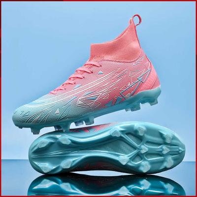 Girl Pink Color Long Spike Soccer Shoes Size 33-45 Short Pro Ankle Training Football Boots TF/FG Non-Slip Soccer Sneakers