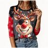 Funny Elk T-shirt Autumn/Winter Women's Christmas Long sleeved T-shirt Cotton Women Christmas Holiday Party Graphic T-shirt Tops