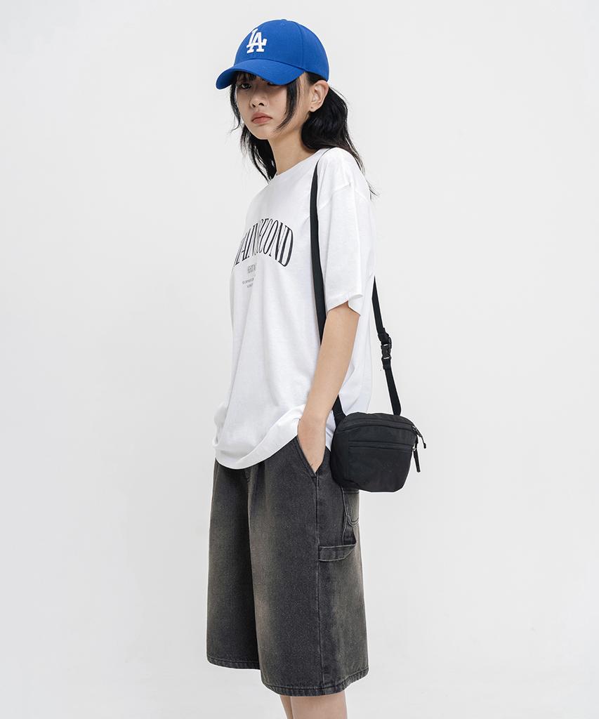 LEMAIN SECOND Bermuda Wide One-Pleat Carpenter Denim Elastic Shorts [Black Denim]