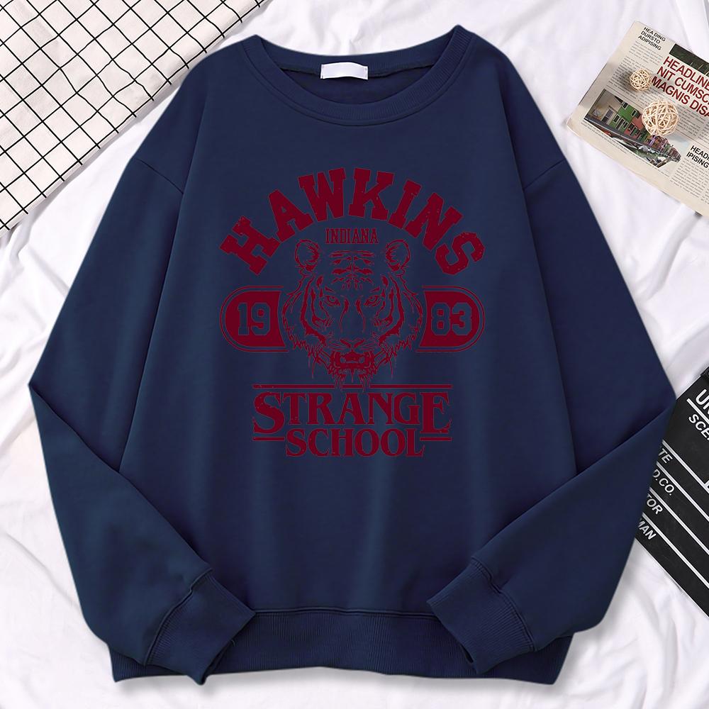 Casual Street Womens Sweatshirt Hawkins High School Indiana 1983 Printing Hoodies Loose Crewneck Pullovers