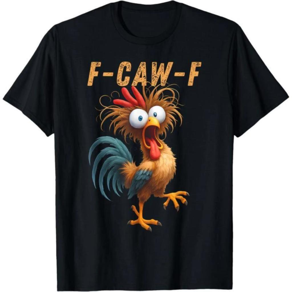 Men's Casual T-Shirt Street Style Funny Cartoon Rooster F-CAW-F Graphic Print Short Sleeve Top Trendy Tee