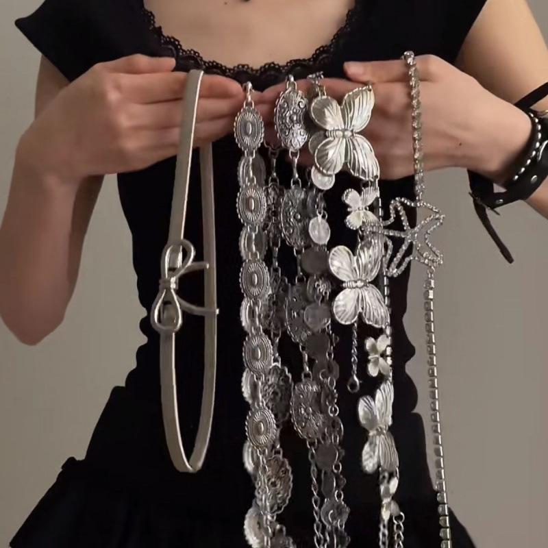 Inspired Vintage Silver Leaf Design Metal Waist Chain For Women Chic Bohemian