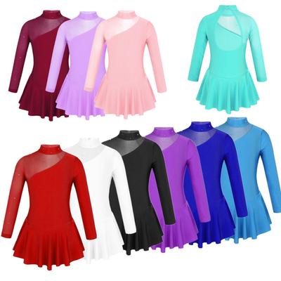 Vestito da pattinaggio artistico per bambini, maniche lunghe, collo alto, pattinaggio su ghiaccio, ginnastica, competizione