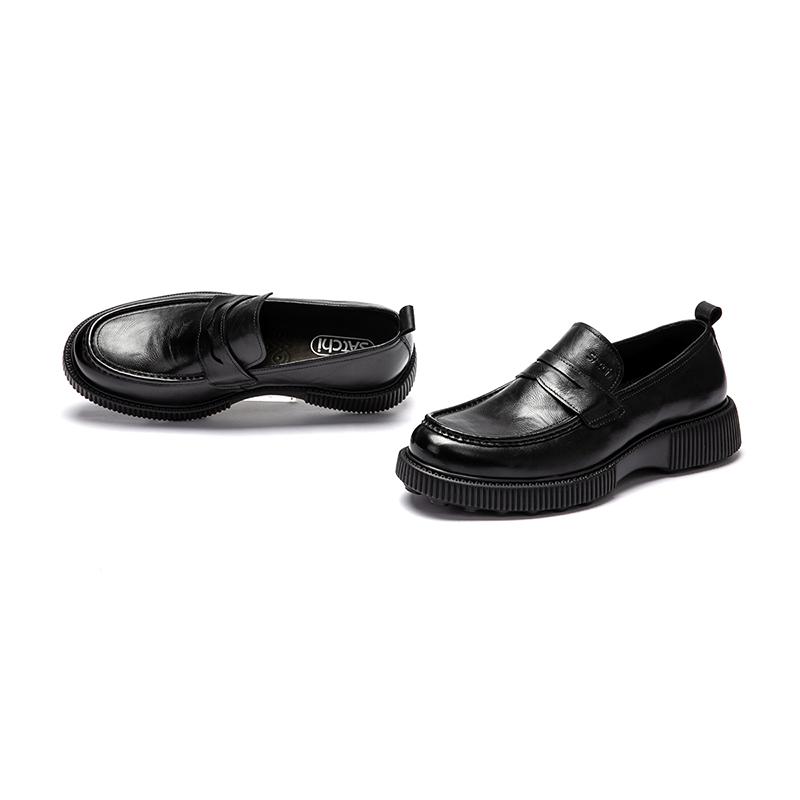 [Top layer cowhide] One foot loafers Cool and stylish thick soled casual leather shoes Business commuting men's shoes
