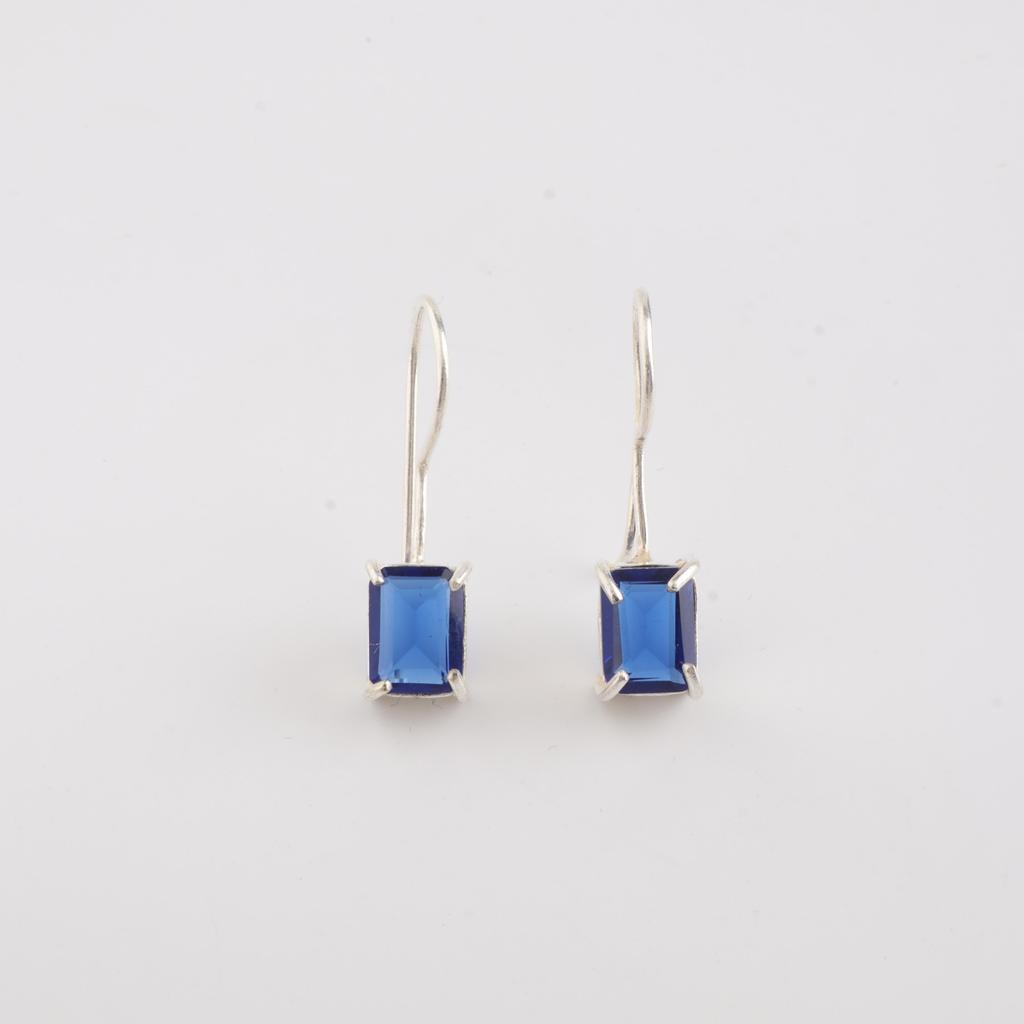 Blå safir ädelsten 925 sterlingsilver Handgjorda smycken vacker Hängande örhänge 1 tum För Alla hjärtans dag-present EE-180-2