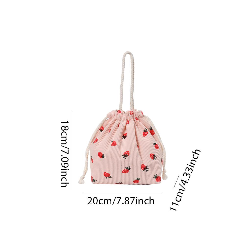 Corduroy Strawberry Bucket Bag Casual Tote Bag Chic Hobo Bag for Women Everyday College Travel