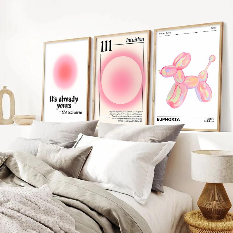 Pink Flower Market Exhibition Canvas Painting Angel Number Abstract Poster Wall Art Poster Bedroom Girls Room Frameless Wall Art