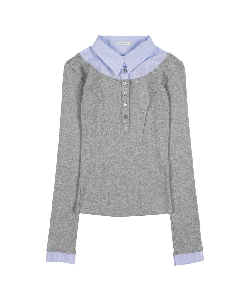 FANCY CLUB Layered Long Sleeve Shirt (Gray) F25Zb023