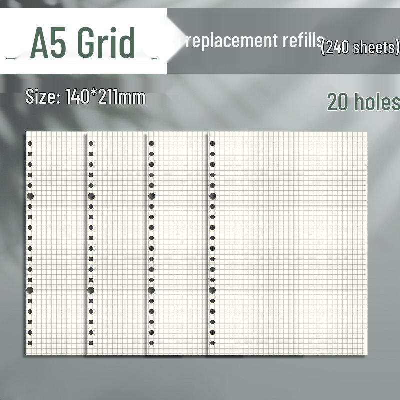 B5 Loose-Leaf Notebook Refill with 26-Hole and A5 Detachable Loose-Leaf Paper, 20-Hole Horizontal Line Grid for Exam Prep.