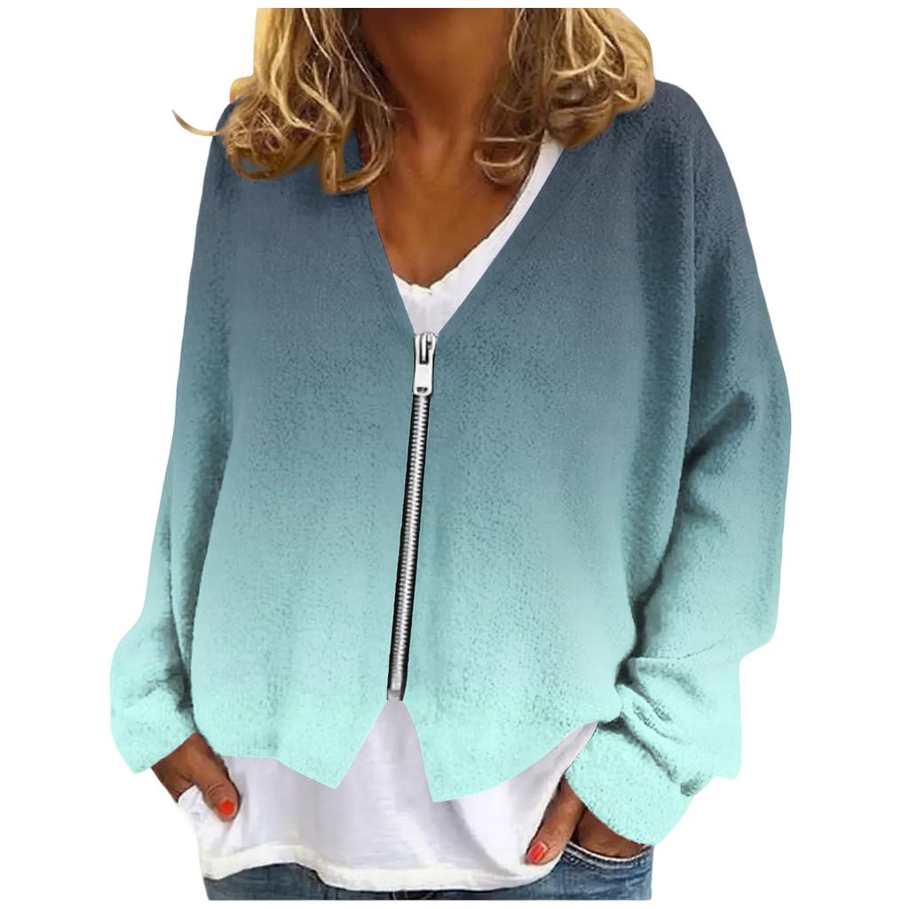 Womens Zip Up Sweaters Sweatshirts Long Sleeve Oversized Jackets Soft Casual Loose Tunic Tops