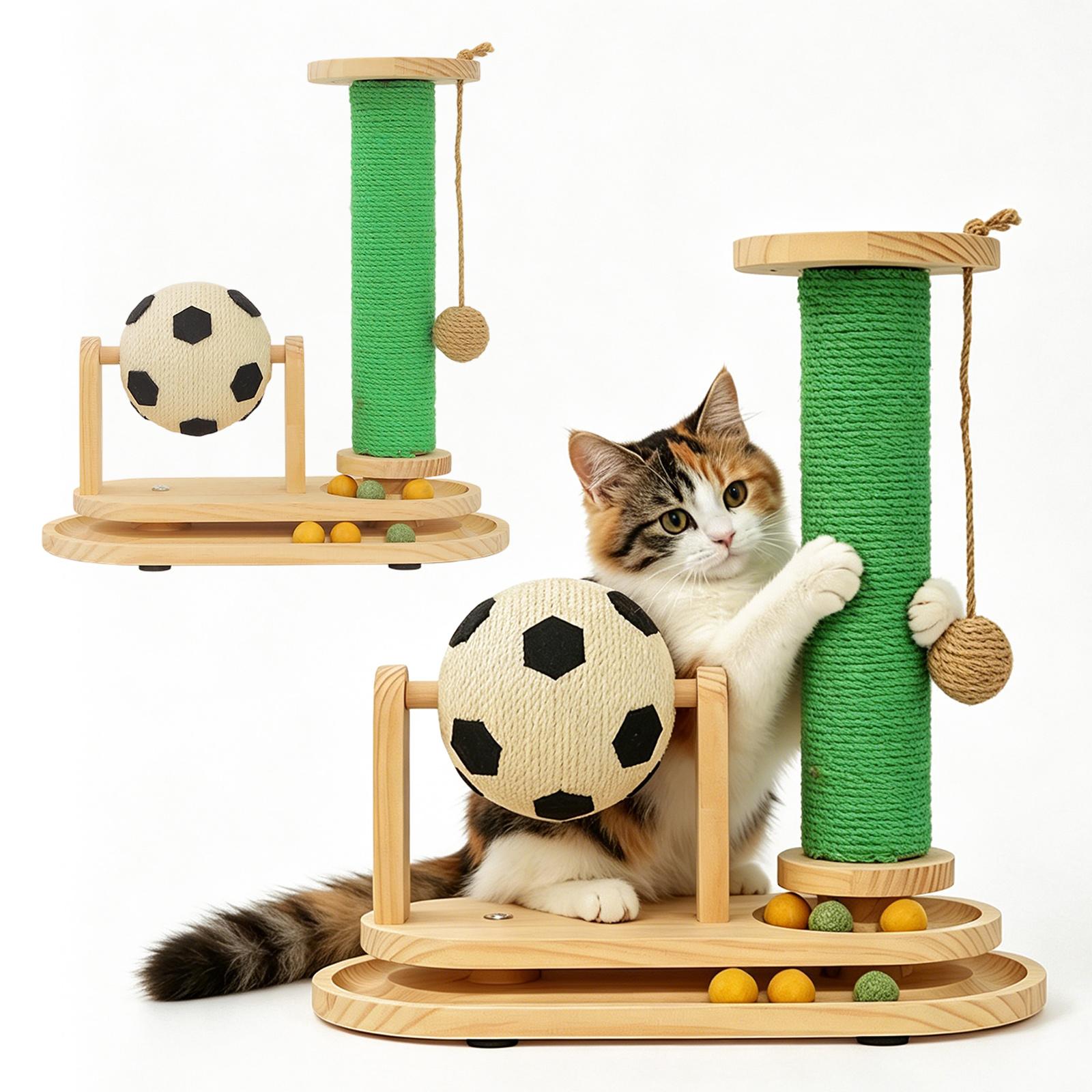 

Cat Scratching Post with Interactive Ball and Toy Rope for Indoor Cats Sisal Rope Post and Wooden Base Design for Claw Exercise and Playtime One Size