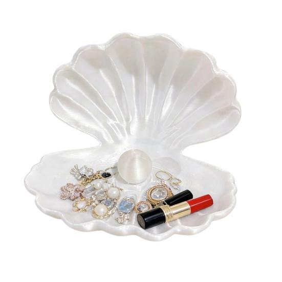 

3D-Printed Shell Shape Jewelry Organizer Tray Pearl Luster Desktop Storage Decoration for Earrings Rings Bracelets Lipstick Gift белый
