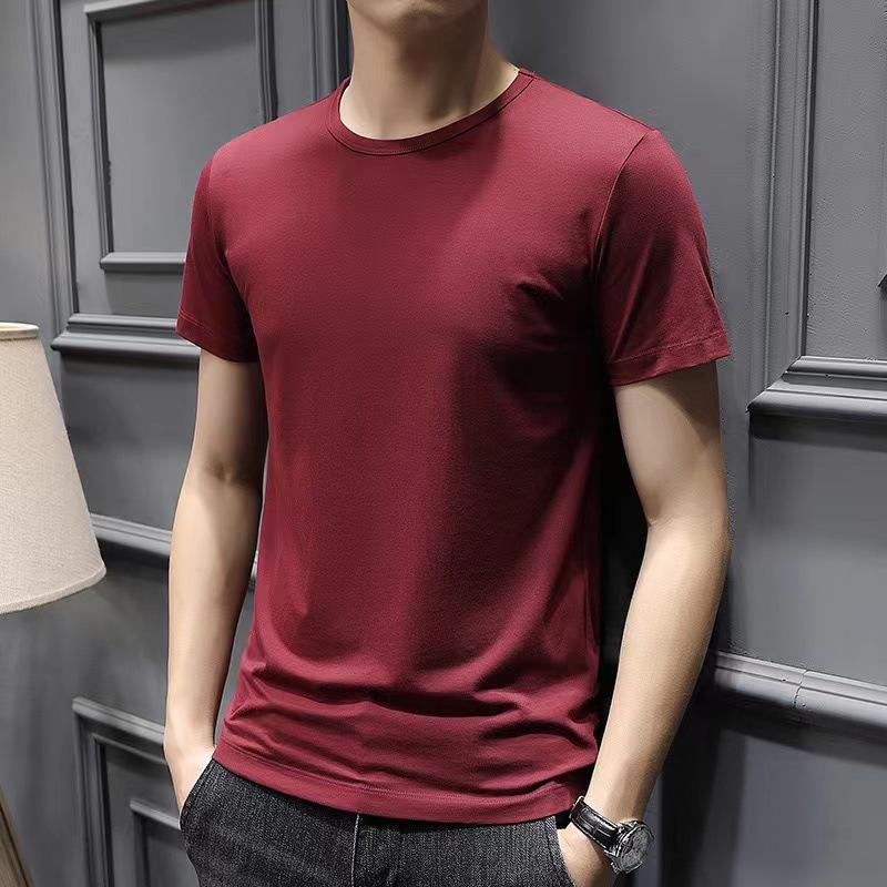 Men's Large White Slim-Fit Short-Sleeve Round Neck T-Shirt - Korean Style