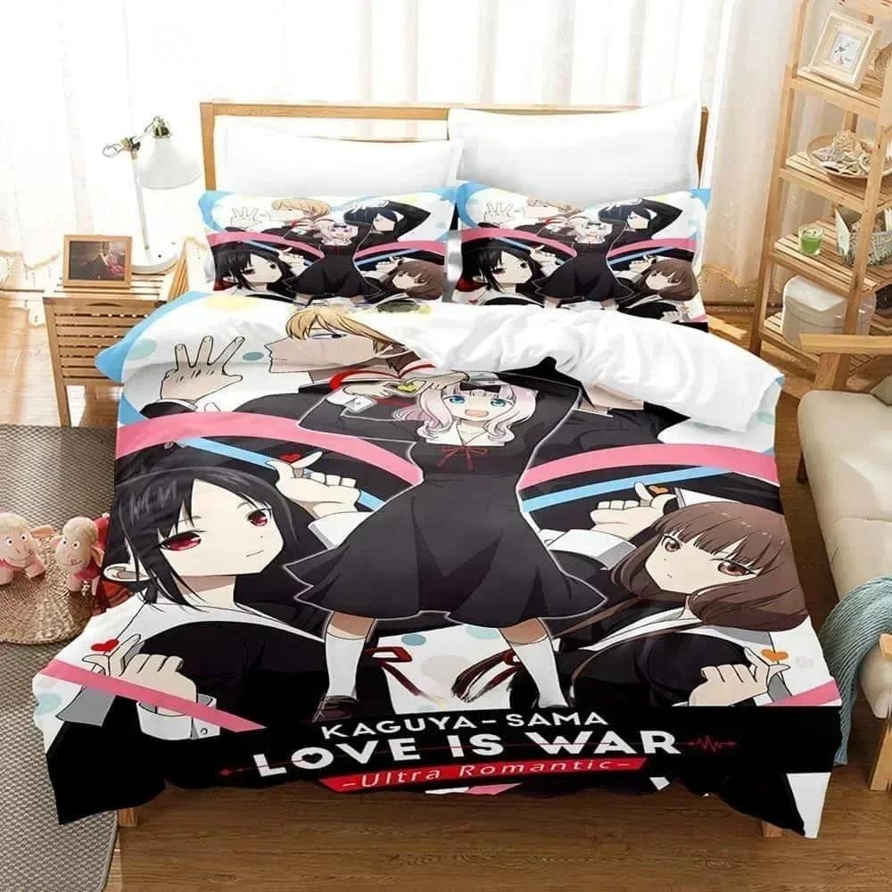 3D Print Anime Kawaii Girls Kaguya-Sama Love Is War Bedding Set Printed Bed Set With Pillowcase Duvet Cover Soft Bedclothes Home