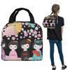 Japanese Sakura Kokeshi Doll Insulated Lunch Bag for Women Kids Leakproof Food Boxes Thermal Lunch Box Tote