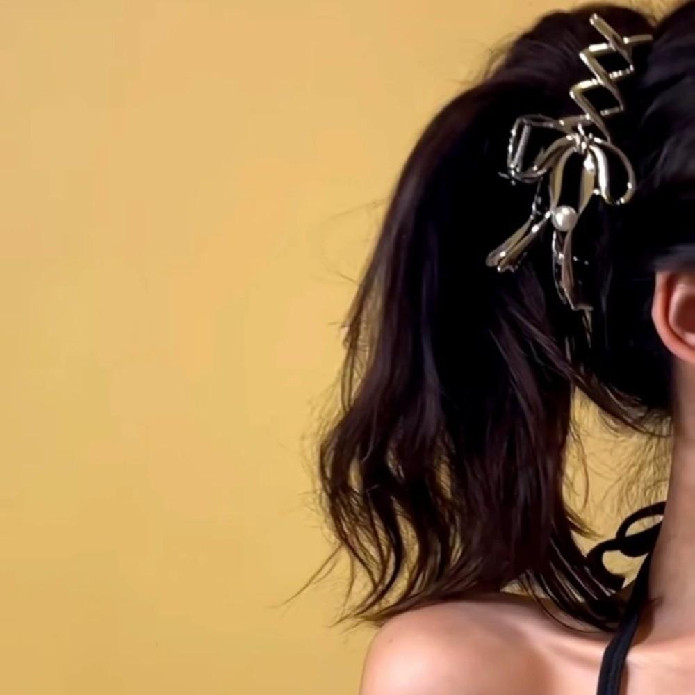 Vintage Ribbon Bow Hair Claw Zinc Zinc Alloy Balletcore Hairpin Retro Bowknot Hair Clip Makeup Hair Clips