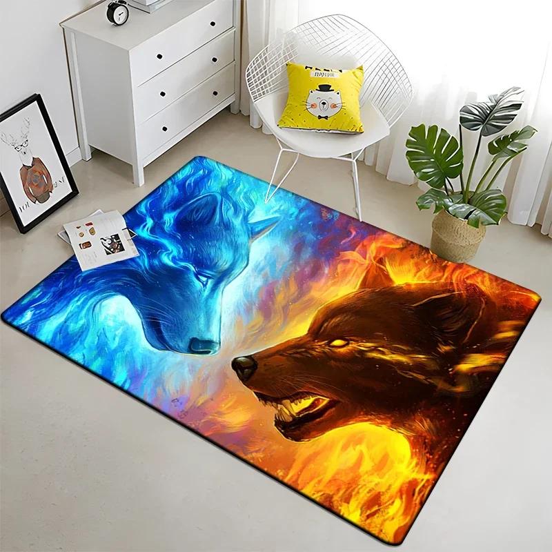 Wolf and Moon Pattern Carpet for Living Room Bedroom Home Decor Non-Slip Sofa Coffee Table Large Area Rug Soft Yoga Floor Mat