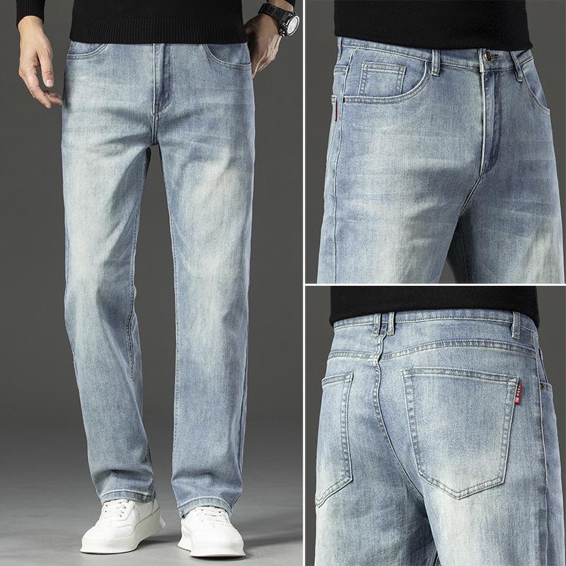 2025 Men's Autumn Wide-Leg Elastic Denim Trousers - Loose, Straight, Casual & Trendy