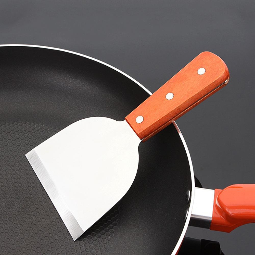 Anti-scald Wooden Handle Steak Spatula Rust-proof Pancake Turner Barbecue Shovel  Teppanyaki