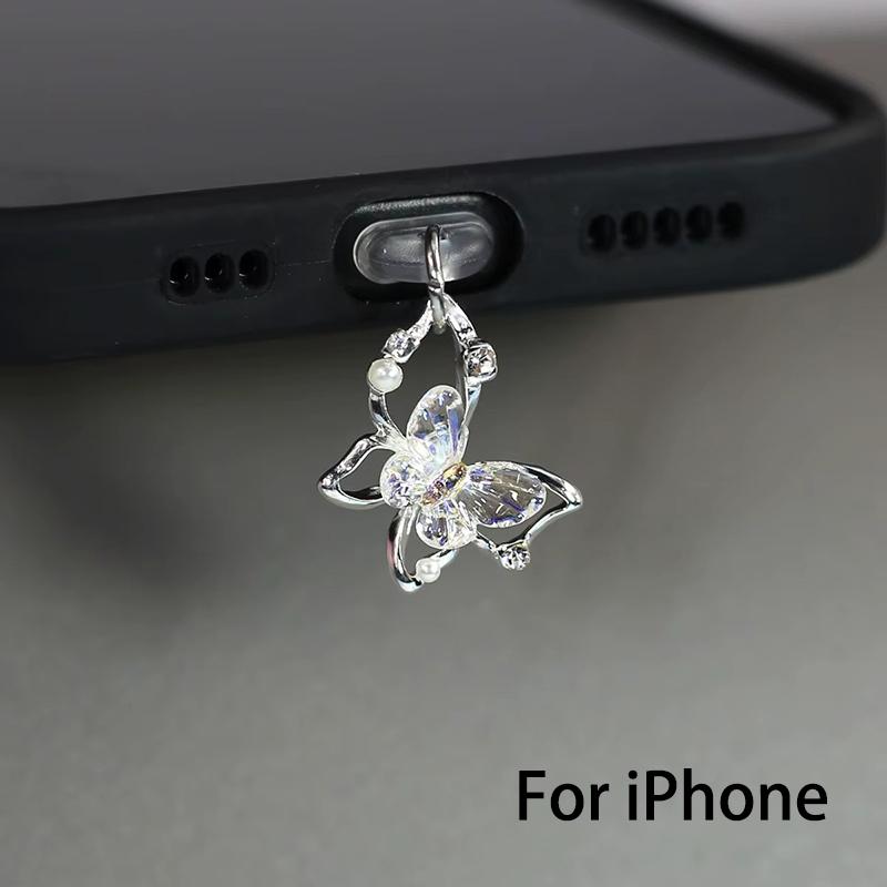 Beautiful Butterfly Phone Dust Plug Accessories Decoration Hanging Pendant for IPhone for Samsung Type-C Charging Port