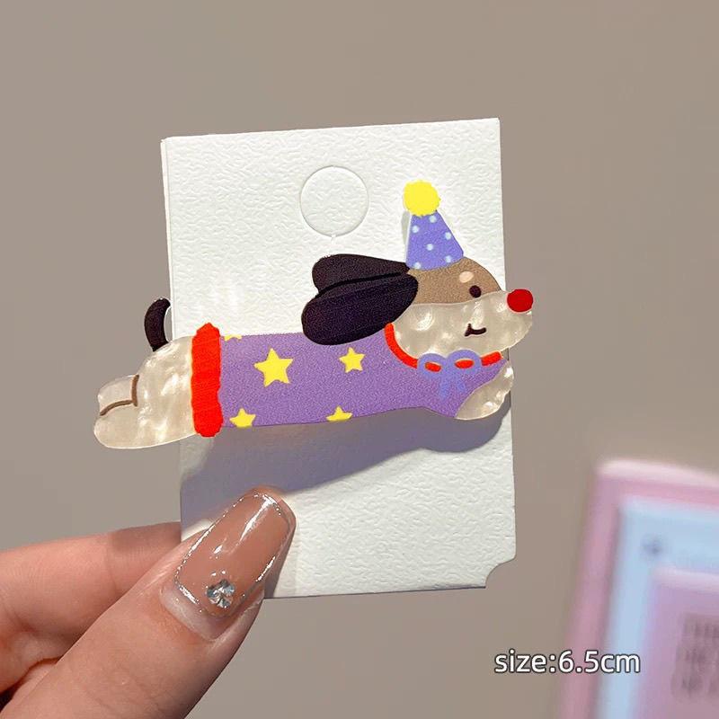 2-5Pcs New Cartoon Puppy Cat Acetate Hair Clip Ins Dopamine Simple Duckbilled Clip Bangs Hair Clip Y2K Hair Accessories Headwear