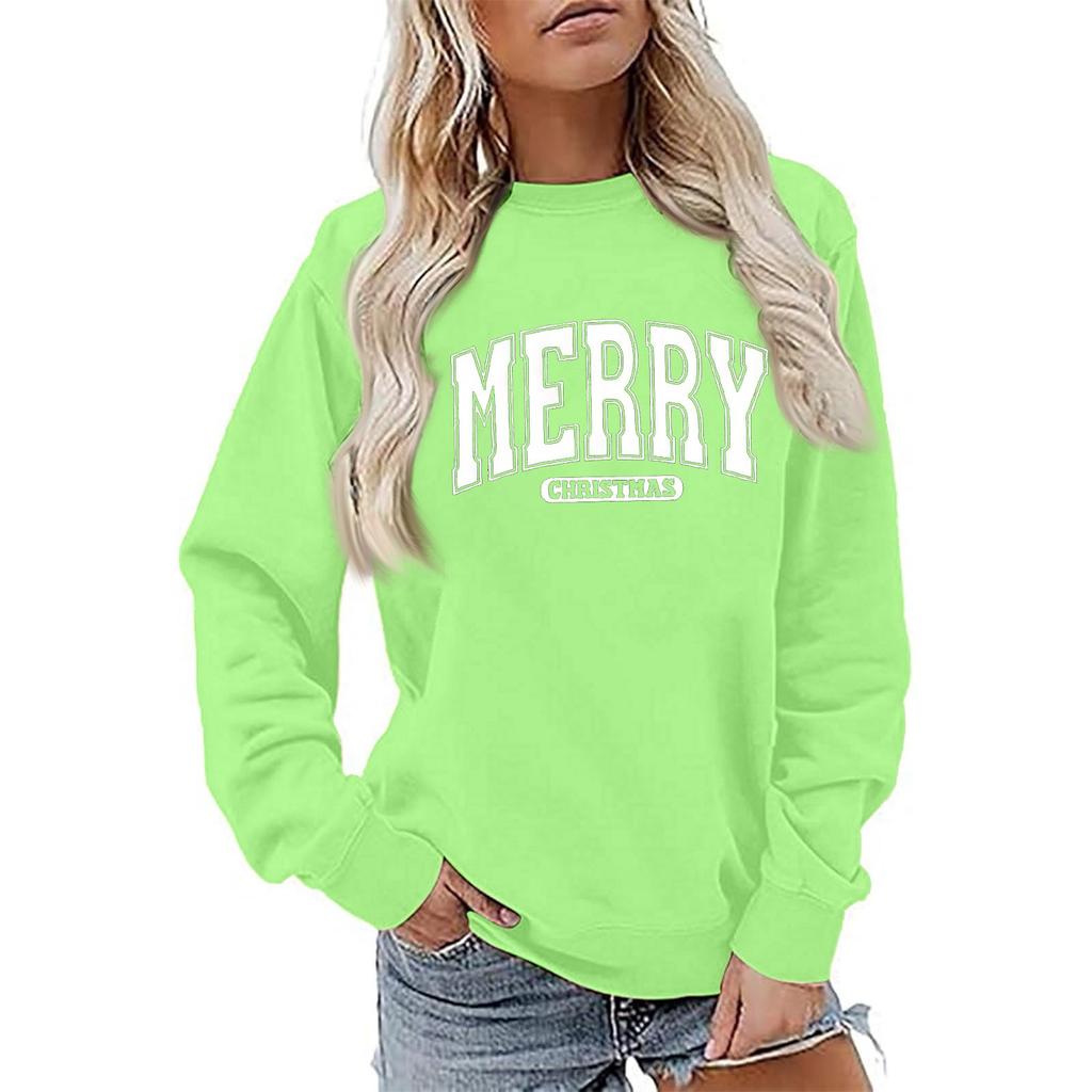 Women's Fashion Long Sleeve Christmas Printed Round Neck Loose Pullover Sweater Top