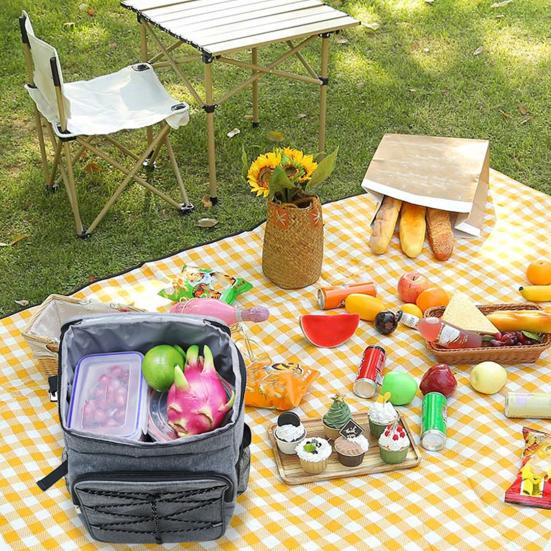 Picnic Bag Large Capacity Waterproof Oxford Cloth Cooler Bag with Adjustable Straps Side Mesh Pockets Outdoor Lunch Bag