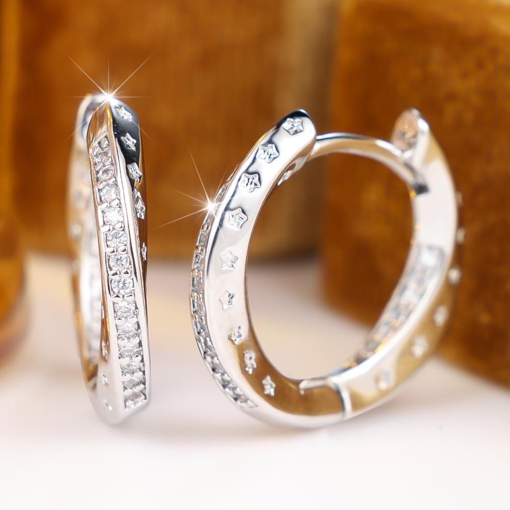 Elegant Two Colors Available Star Pattern Zircon Hoop Earrings for Women Daily Wear and Party