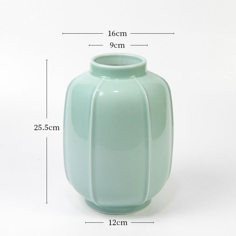 Ohara-ryu Celadon Carved Ceramic Ikebana Vase for Japanese Flower Arranging