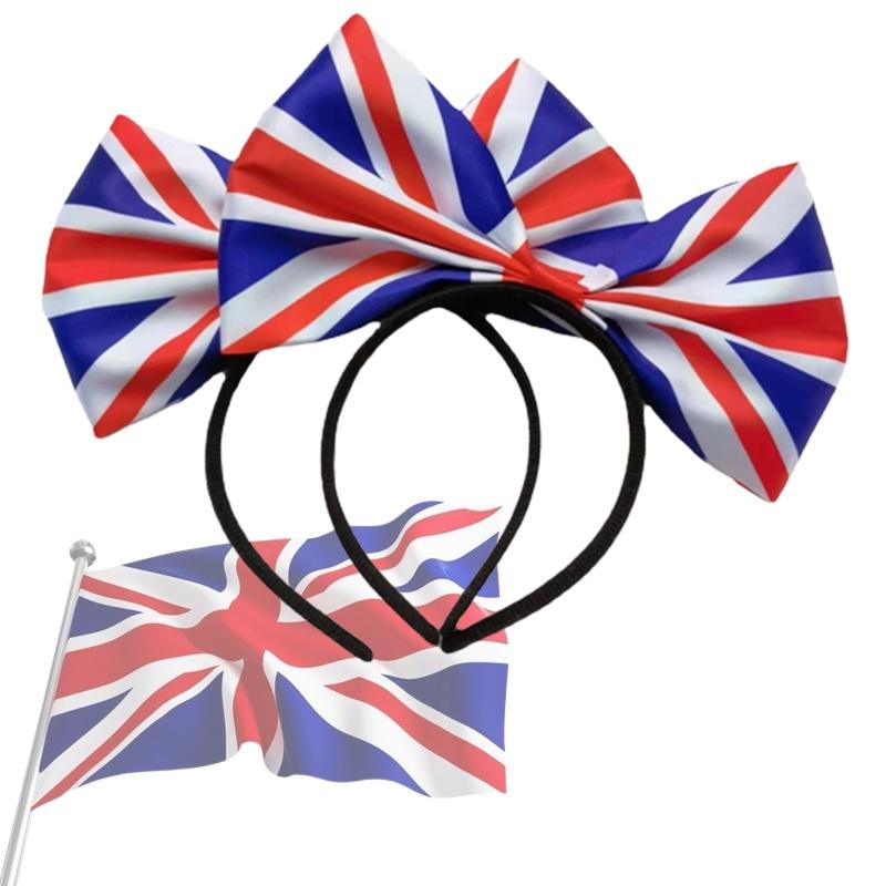 Stylish Union Jack Hairband Alice Headband With Large Bow Tie For Men And Women Platinum Jubilee