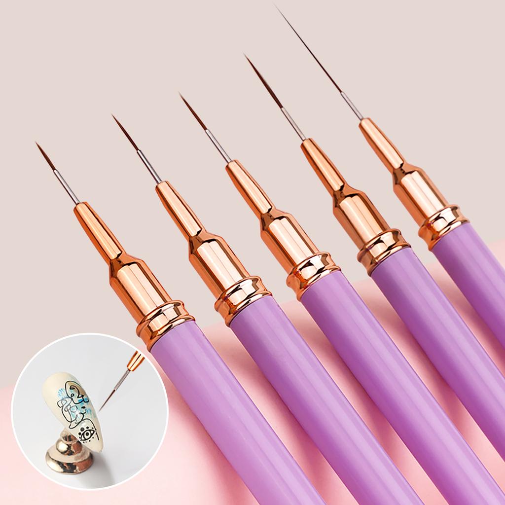 5pcs Nail Art Liner Brush Set UV Gel Nail Brushes Kits French Stripe Line Painting Drawing Flower Pen Professional Manicure Tool