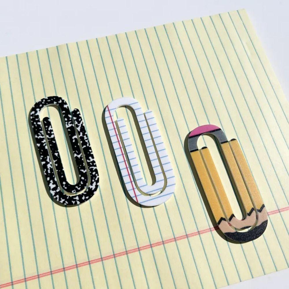 3Pcs/set Acrylic Paperclip Bookmark Classroom Theme Document Bookmark Paper Clips  Note Decor